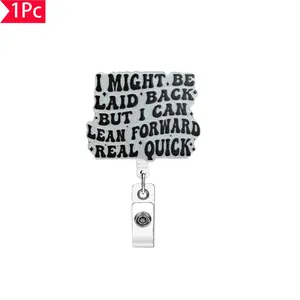 English Letter Pattern Retractable Badge Reel, Acrylic Name Badge Holder for Nurses, Office Workers, Volunteers and More, Badge Reels Retractable, Retractable Badge Holders