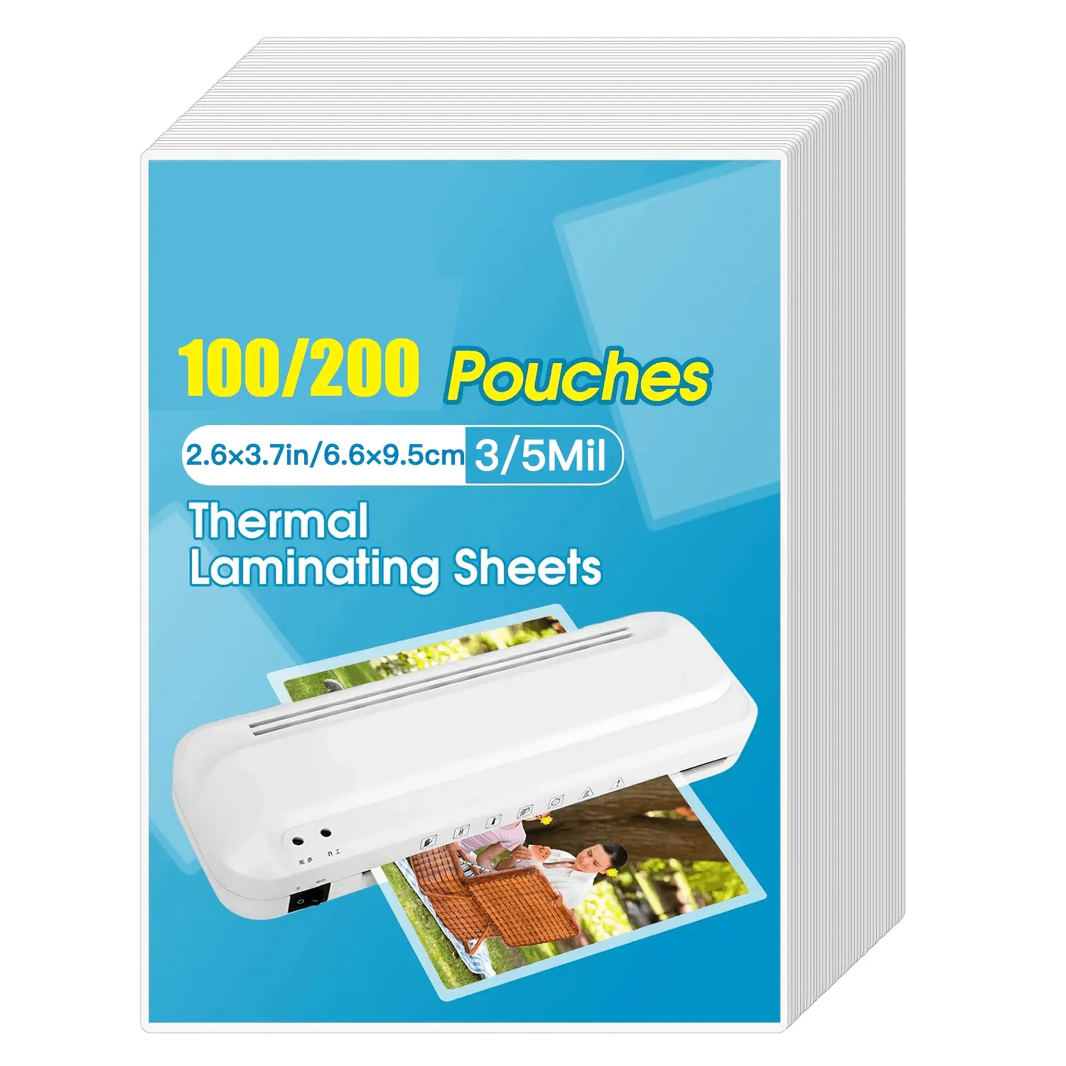 Thermal Laminating Sheets Bulk Pack - 100/200 Pcs, 3/5 mm Thick, PPO-Free, High Clarity Waterproof Transparent Heavy-Duty Pouches, 2.6*3.7 in, Protects Cards, Compatible with All Laminators, for ID Badges, Family Photos, Small Tags
