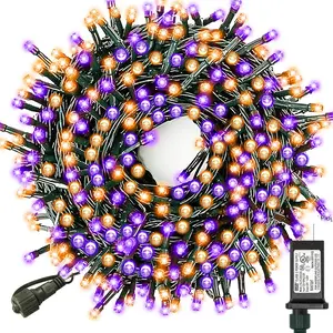Halloween String Lights Outdoor Indoor  300LED 105FT UL Certified with End-to-End Plug 8 Modes, Decoration Lights for Christmas Tree Patio Garden Wedding Party Orange Purple