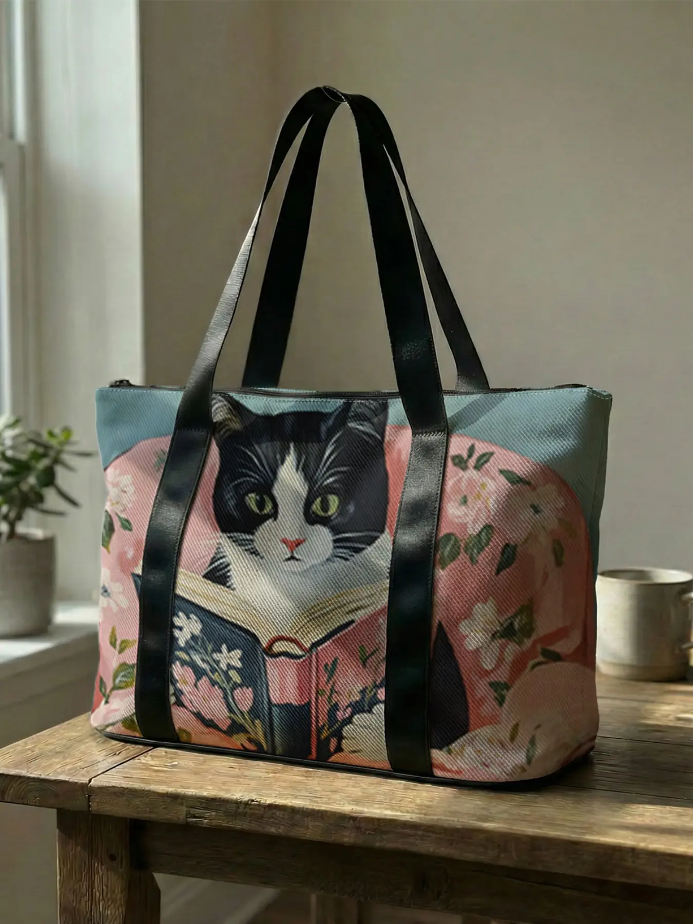 Cat Print Handbag, Large Capacity Travel Luggage Bag, Portable Overnight Bag, Fashion Travel Bag, Yoga Training Bag with Shoe Storage, Style Duffle Bag