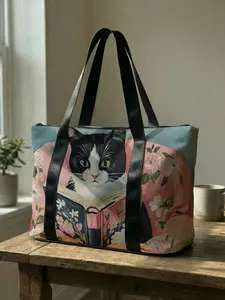 Cat Print Handbag, Large Capacity Travel Luggage Bag, Portable Overnight Bag, Fashion Travel Bag, Yoga Training Bag with Shoe Storage, Style Duffle Bag
