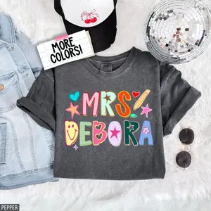 [CUSTOM] Comfort Colors Teacher Shirt Hand Drawn T-Shirt, Color Block Preppy Tee, Back to School Shirt, Staff Team Shirt, Teacher Appreciation Gift