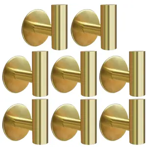 8PCS Adhesive Towel Hooks, Brushed Gold Stainless Steel, Coat Robe Sticky Hooks for Bathroom Wall Stick On