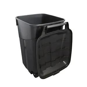 Hyper Tough 45 Gallon Wheeled Heavy Duty Plastic Garbage Can, Attached Lid, Black