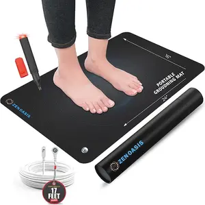 Grounding Mat 24"x16" with Conductivity Tester for Conductive Carbon Used for Pain Relief, Improved Sleep and Wellness with 17-Foot Cord - Non-Slip Earthing Mat for Home, Office, and Gym