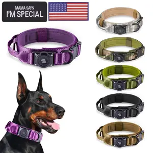 Tactical Dog Collar with AirTag Holder & Handle - PC Case, Adjustable for Medium/Large Dogs (No AirTag)