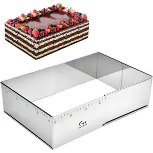 Extensible Rectangular Cake Mould Stainless Steel Mold for Tiramisu Rectangle Adjustable Baking Frame Big Size for Multiple Size - 10 x 7 inch