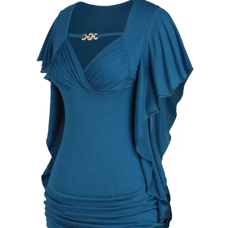 【Plus Size】 Solid Color Ruffle Trim Tee Shirts, Casual Ruffled Ruched Top for Daily Wear, Women's Plus Clothing for All Seasons, Aesthetic Shirt, Womenswear, Casual Tops