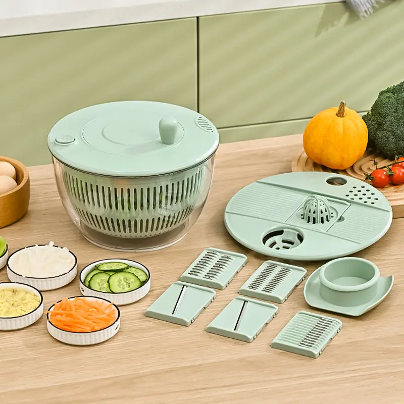 Large Capacity Green Salad Spinner, 4.24 Quart Lettuce Spinner with Dual Drainage, Efficient Salad Dryer for Quick Washing, Spinning & Draining Greens, Fruits, Veggies-with Shredding Blade