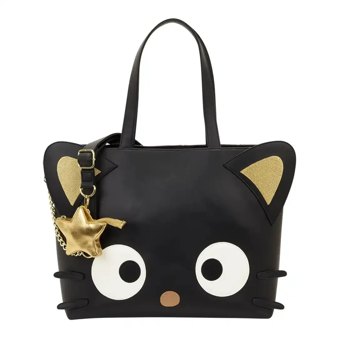Loungefly Sanrio Chococat Stars Graphic Tote - Metallic Faux Leather Crossbody Purses with Detachable Coin Bag & Adjustable Strap, Embellished Shoulder Bag, Casual