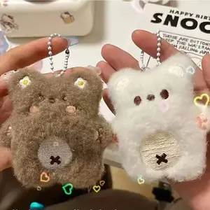 1 Squeaking white bear and brown bear plush toy keychain pendant, cute and soft, adorable small bear hanging decoration for student backpack Hearts