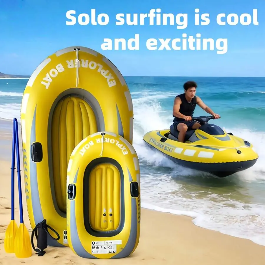 1pc Portable Inflatable Kayak, Thick PVC Material, 1-2 Person, Non-Slip, Foldable, Quick Inflation, PVC Inflatable Water Leisure Boat, Suitable For Beach, Lake, River, Water Sports, Outdoor Activities, Fishing, Drifting, Summer Adventure, Water Recreation