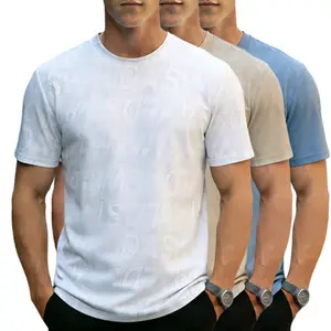 Men’s 3-Pack Ice Silk Stretch T-Shirts, Sublimated Letter Jacquard, Street Style Crew Neck Short Sleeve Crewneck