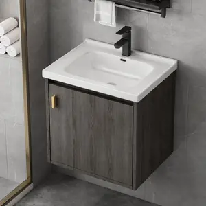 20'' Bathroom Vanity with Sink Combo, Wall Mounted Small Bathroom Vanity with Soft-Close Door Modern Floating Cabinet, Pop-up Drain, P-Trap Included, GreyWalnut(No Faucet)