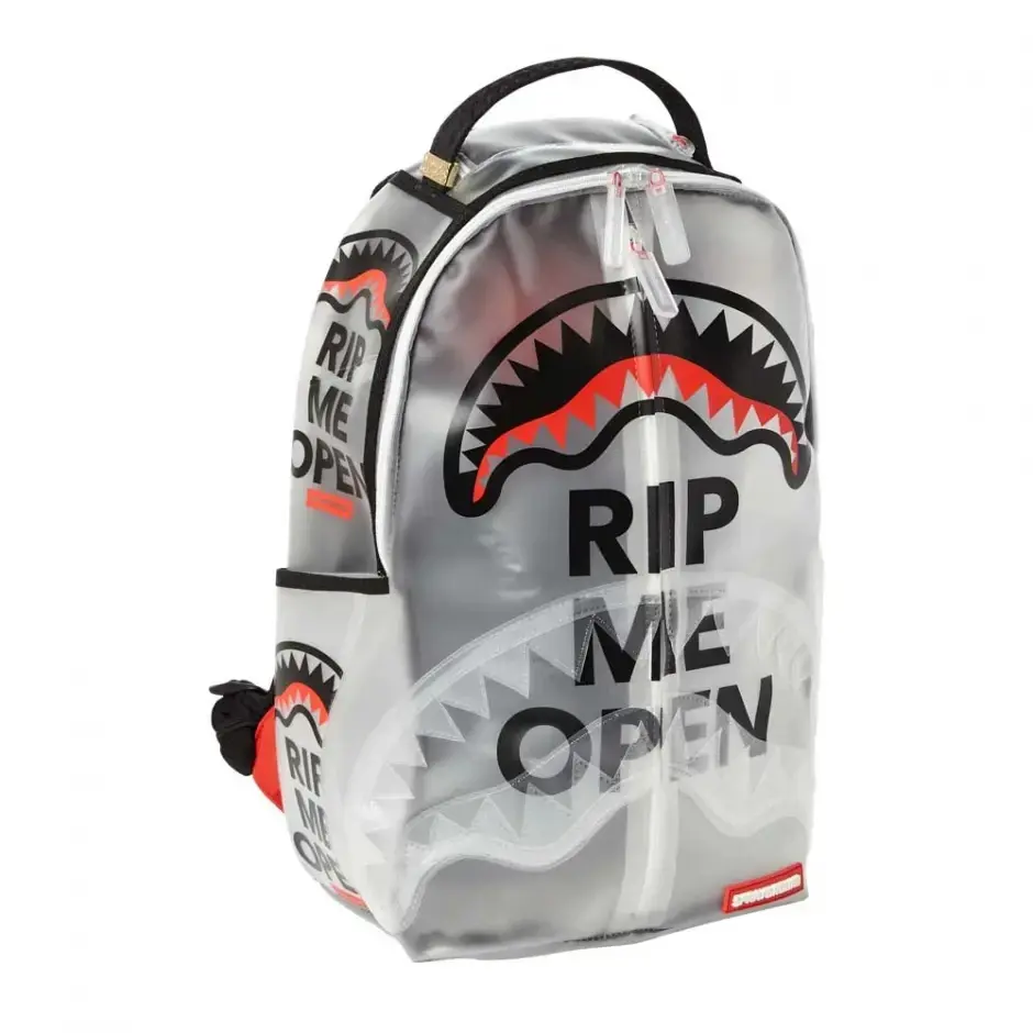 Sprayground Rip Me Open Clear Backpacks, Multiple Colors Available, Transparent Mesh Splicing Stadium Gym Travel Personal Item Bookbag for BoysSummer vibes