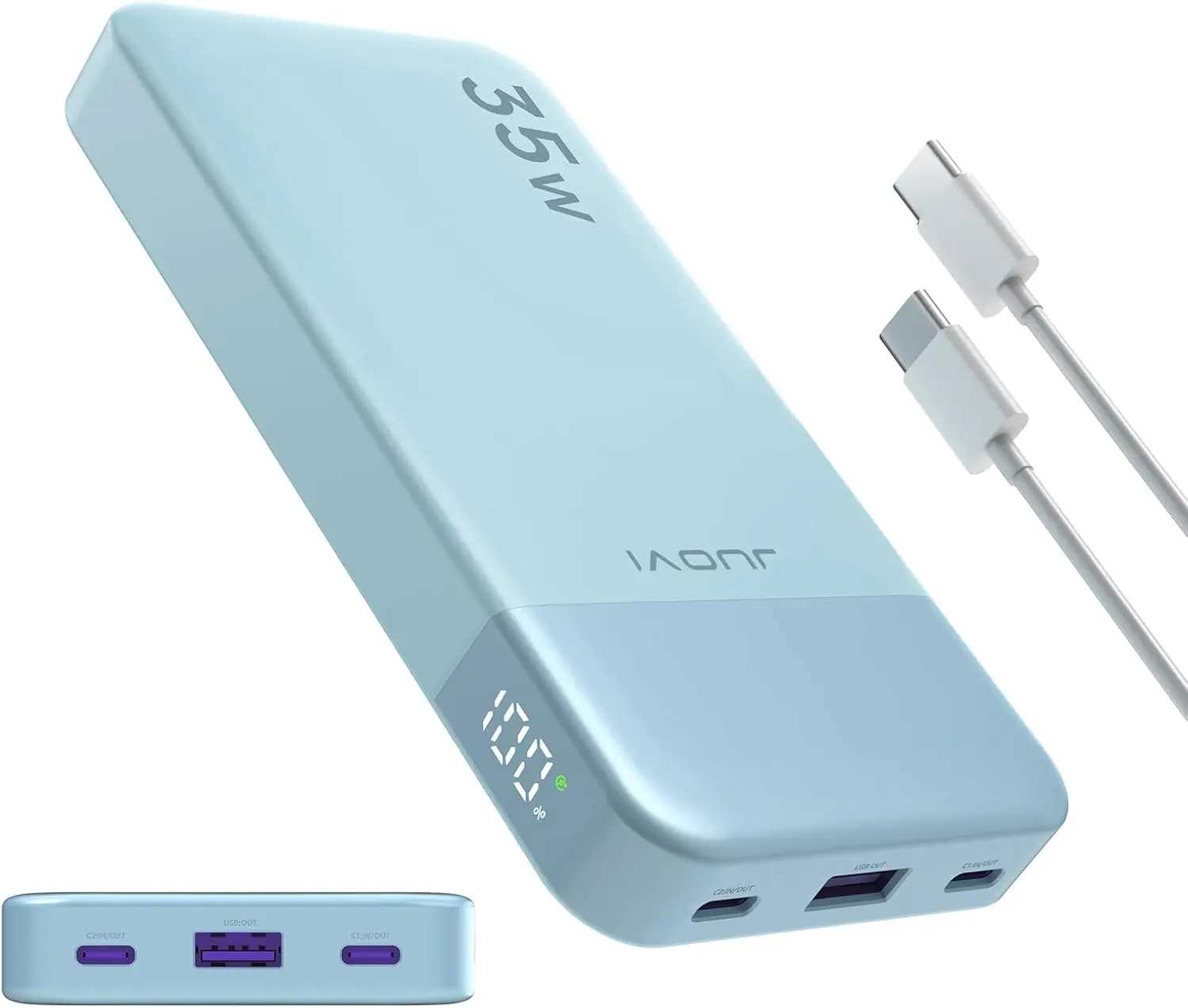 JUOVI 10000mAh 35W Bidirectional Fast Charging Power Bank with 2 USB-C & USB-A Ports for iPhone 15 14 13 Pro Tablet MacBook Galaxy iPad Pro 12.9 Accessories Smartphone Charger Black Compact Chargeable tiktokshopbacktoschool