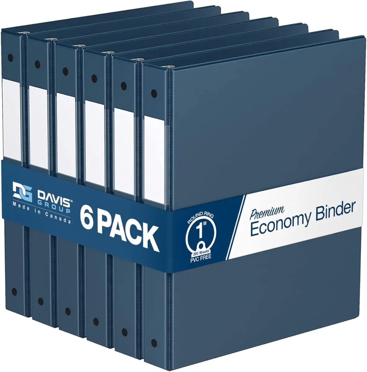 Davis Group 2311-72-06 Premium Economy 1' Round Ring Binder, 6-Pack Navy Blue Office Binder with 100% Recycled Board, 200 Sheet Capacity for Reference & Colleges, 41% Post Consumer Waste