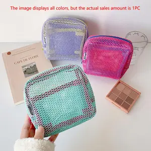 Mesh Makeup Bag, 1 Count Portable Cosmetic Storage Bag, Zipper Makeup Organizer Pouch, Storage Bag for Skincare, Lotion, Cream, Lip Balm, Eyeliners, Cosmetic Travel Bags