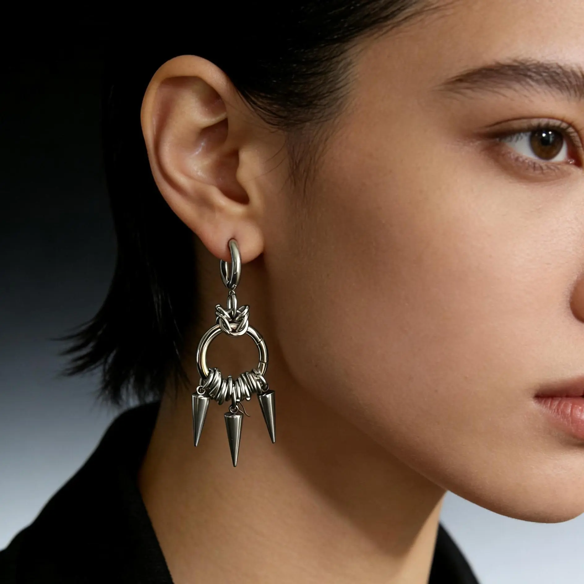 Oufer 2PCS Chains and Spikes Chunky Alt Goth Cool Earrings Oufer 2PCS Chains and Spikes Chunky Alt Goth Cool Earrings