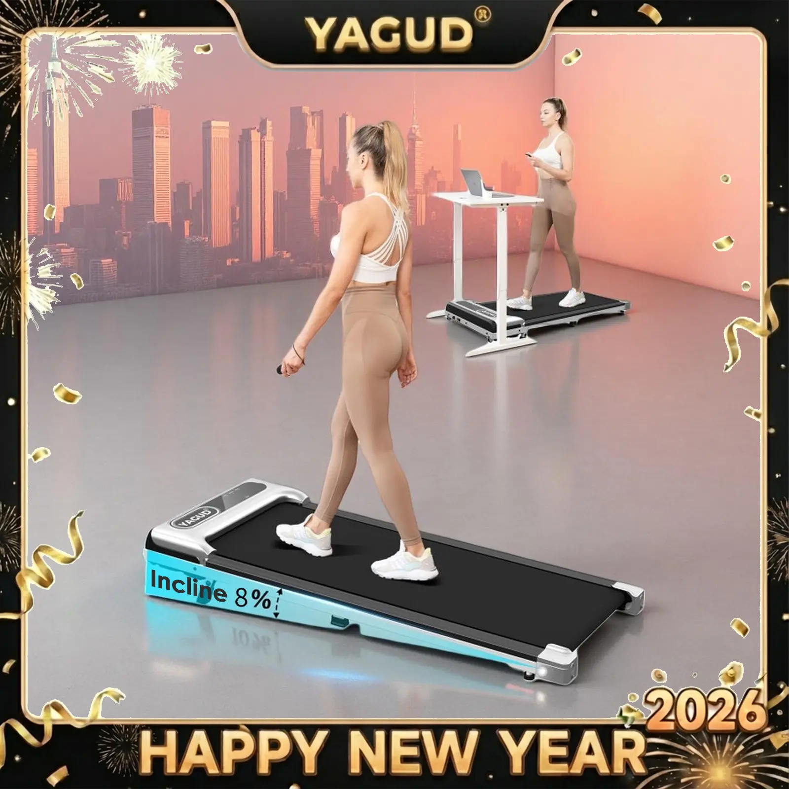 Walking Pad with Incline, Yagud Incline Walking Pad for Home，Under Desk Treadmills for Home with Remote Control, Walking Pad Treadmill with Manual Incline, LED Display, 265LBS Weight Capacity