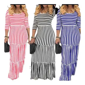 CURVEY STRIPE PATTERN FRINGE DRESS - Feminine & Comic Maxi Dress with Graceful Stripe Pattern and Playful Fringe Bottom for Casual Formal Wear