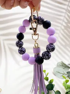 Fashion Boho Style Beaded Keychain,  Wooden Beaded Keychain with Tassel Design, Trendy All-match & Exquisite Keychain for Women & Girls for Daily Decoration, Leopard Print, Trendy Cute Keychain