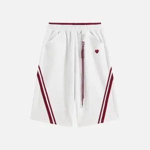 Aelfric Eden Menswear Striped High-Waist Longline Shorts, Embroidered Contrast Stripe Detail, Baggy Fit, Drawstring Closure, Cotton-Polyester Stretch Knit Fabric, Pockets, Casual Streetwear Unisex Bottoms,summerwins