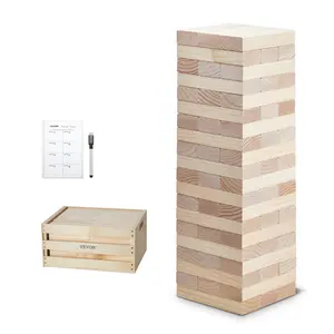 VEVOR Tumbling Timber Toy,  60 Blocks Giant Tumble Tower Blocks Game, Pine Wood Tumbling Tower Game with Storage Crate and Scoreboard, Wooden Stacking Game, Tumble Tower Family Games for Indoor/Outdoor