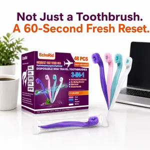 Disposable Travel Toothbrushes 48 Count, Pre-Pasted Mini Toothbrush with Toothpick, No Water Needed, Individually Wrapped Mint Toothbrushes, Fluoride Free, TSA Friendly for Travel, Work, Camping, Braces Care, Dates and Family Use
