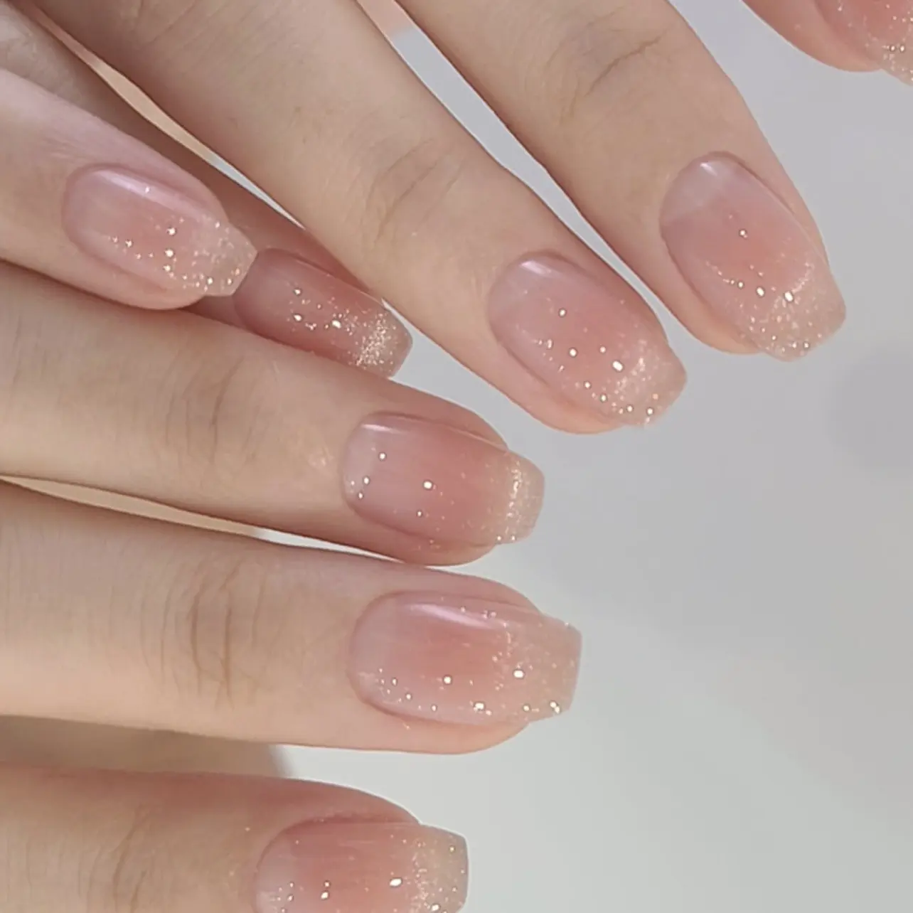 Simple Minimally Nude Cat Eye Shining Translucent Short Square DIY False Nail Gradient with Tool Press on Nail Fake Tip Wearable