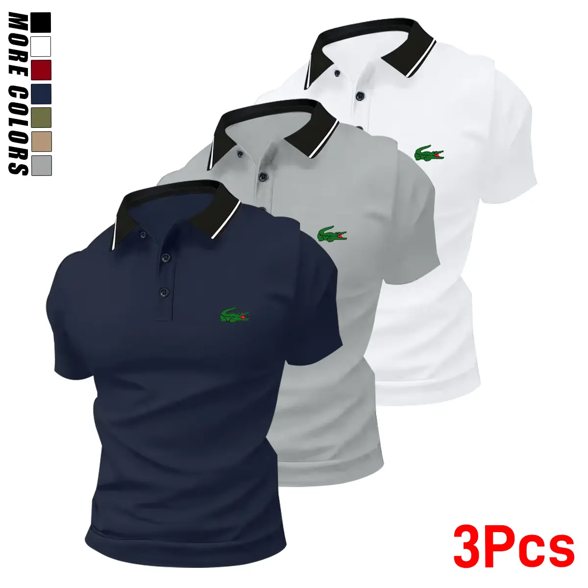 3-Pack Men’s Short Sleeve Casual Sports Polo Shirts, Comfortable Fabric, Suitable for Summer, Everyday Wear, Vacation, and Leisure Travel, Stylish Polo T-Shirts
