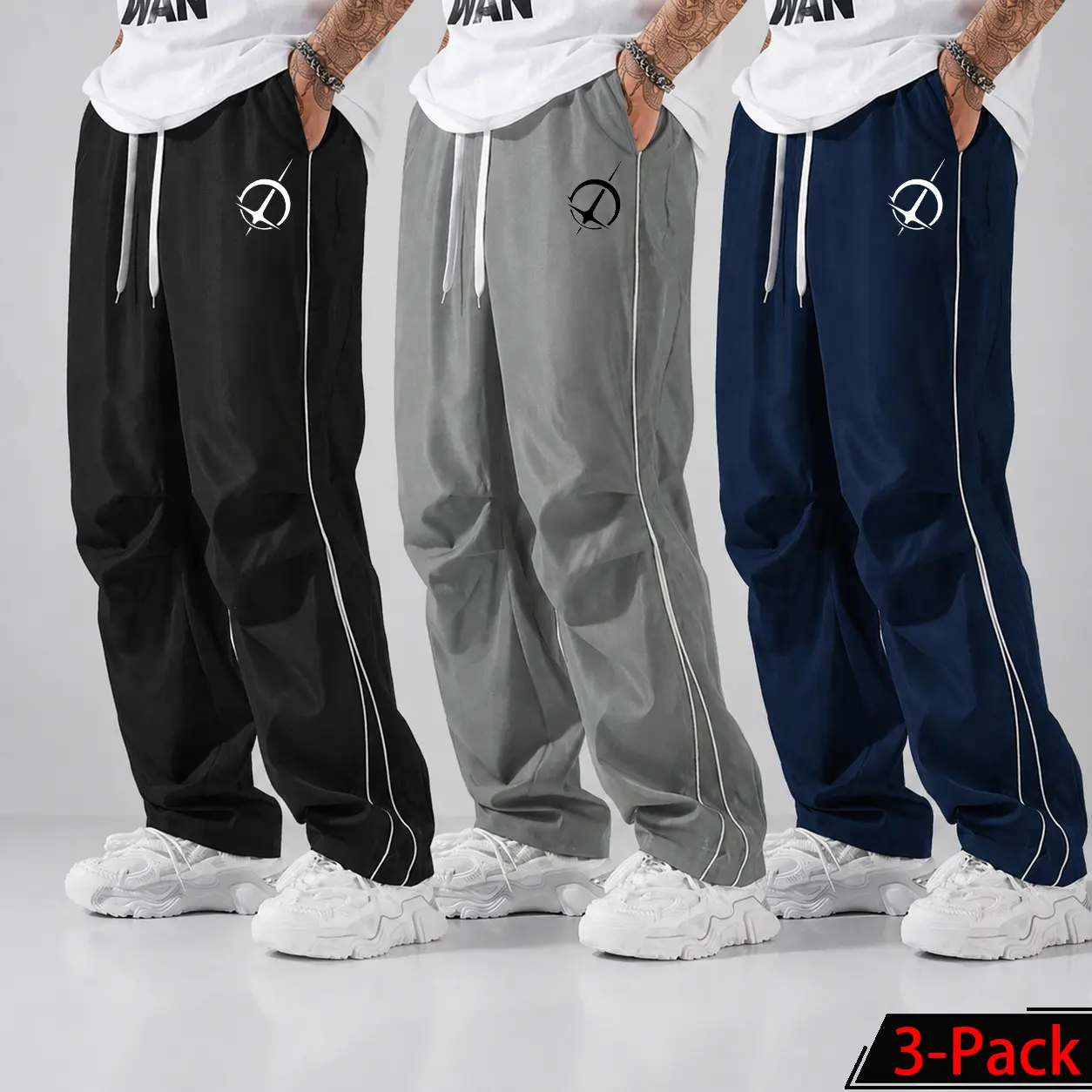Men's Korean Style Sweatpants, Unisex H-Type Baggy Trousers with Side Stripes for Running and Party, Lightweight with Drawstring, S, M, L, Baggy Sweatpants, Men's Pants