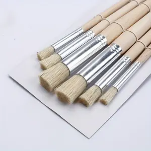 6pcs Stencil Paint Brush Set with Bristle Hair & Wooden Handles - Handheld, Ideal for DIY Crafts, Watercolor, Oil, and Acrylic Painting