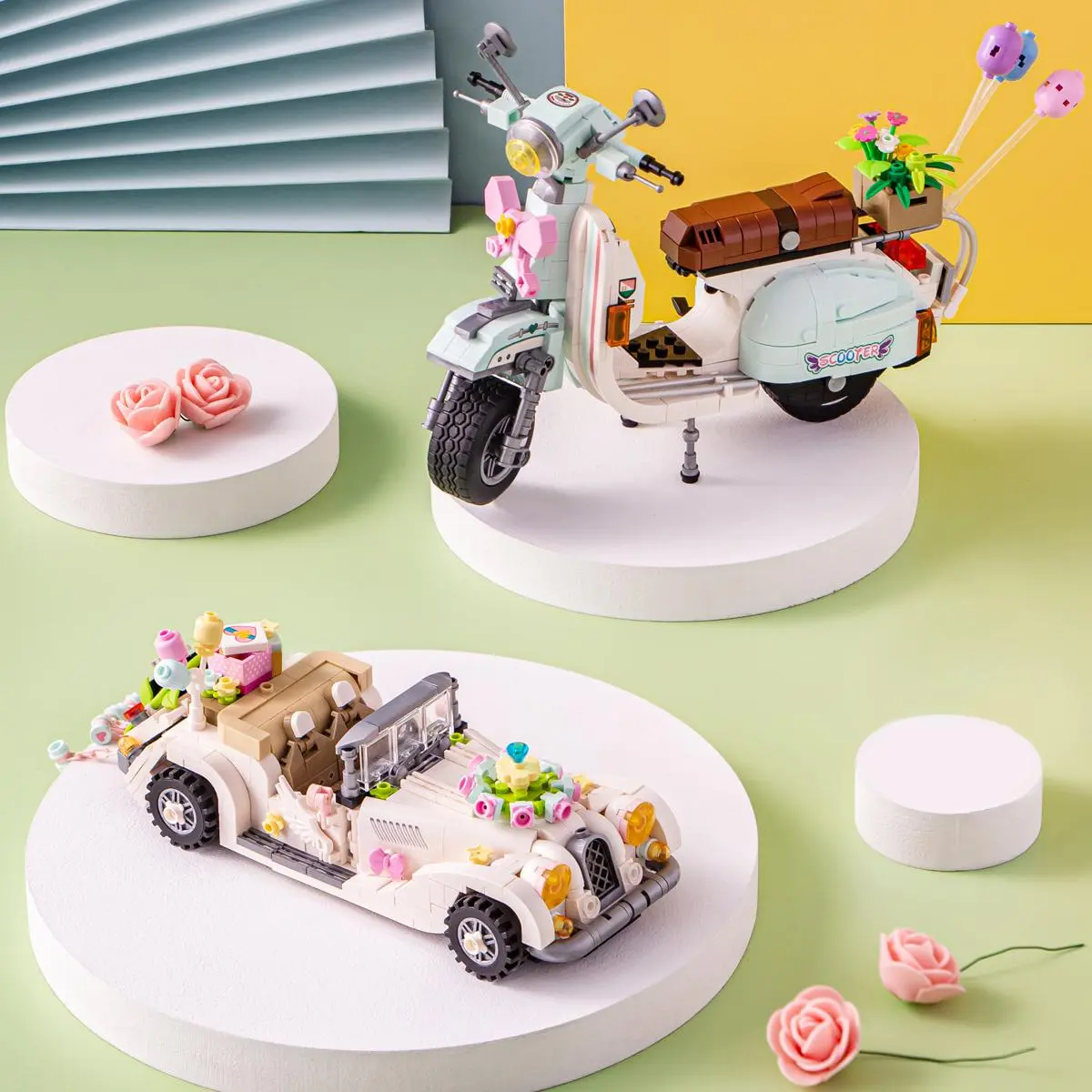 Miniature Motorcycle/Wedding Car Model STEM Building Blocks, 1  Set Mini Particle Blocks Building Toy, Creative Assembly Toy Gift, Wedding Car Model