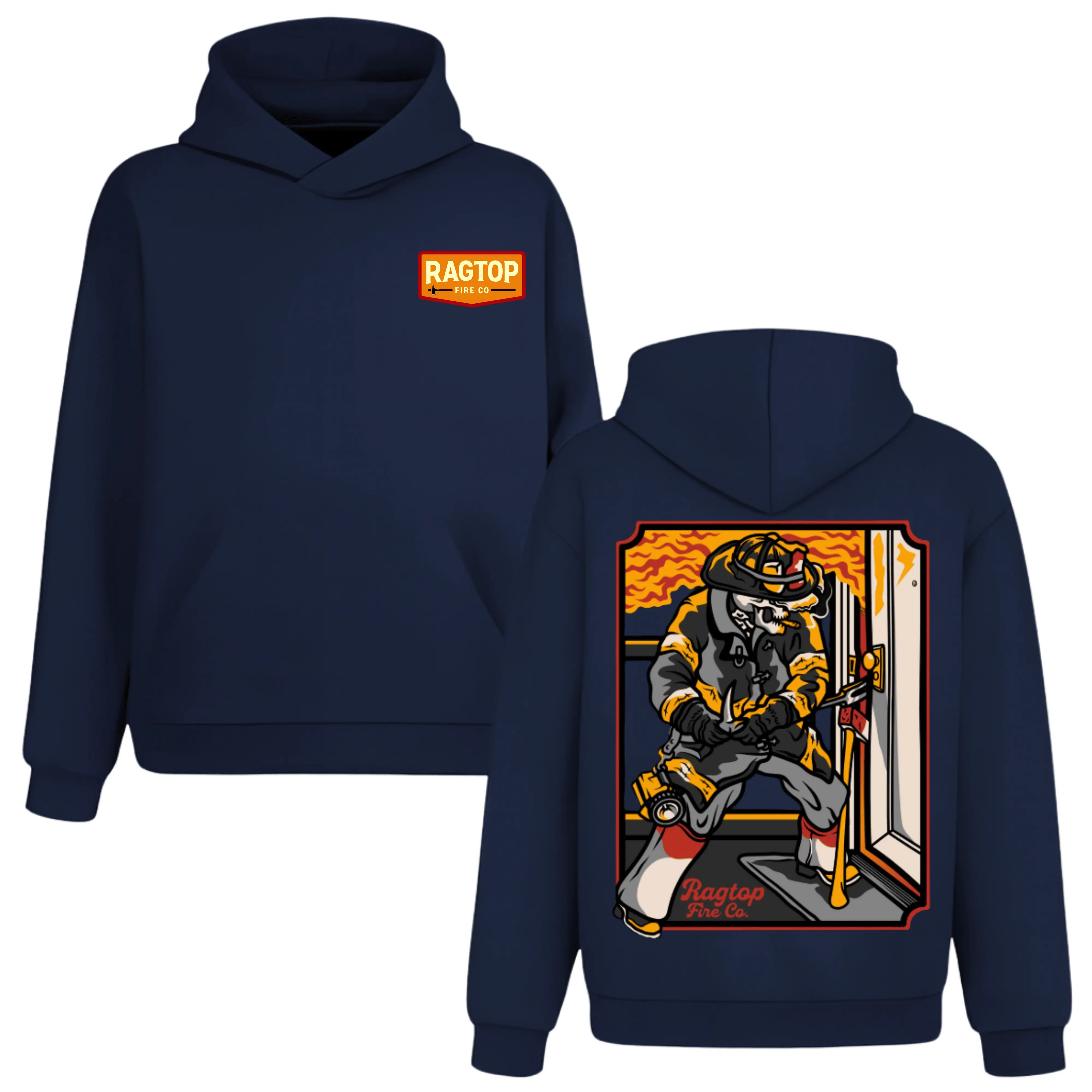 Forcible Entry Skeleton Firefighter Ragtop Hoodie, 2 Sides, Forcible Entry Fireman Graphic Sweatshirt