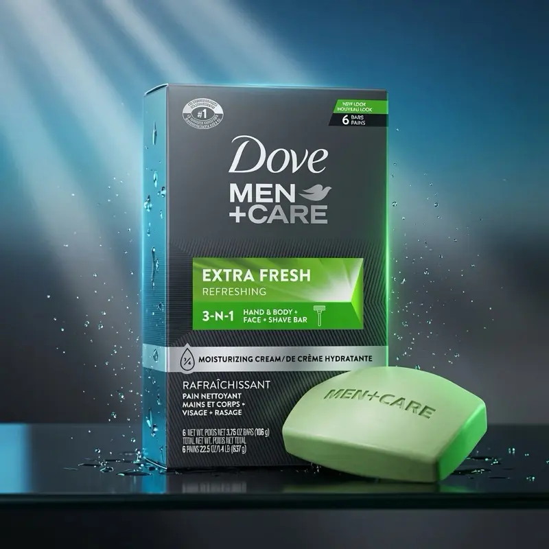 Dove Men+Care 3-in-1 Scented Extra Fresh Moisturizing Cream Bar Cleanser - 12-Pack 3.75 oz for Body Care, Daily Care, Moisturizer, Cleansing, Hydrating, 3-In-1 Bar Cleanser