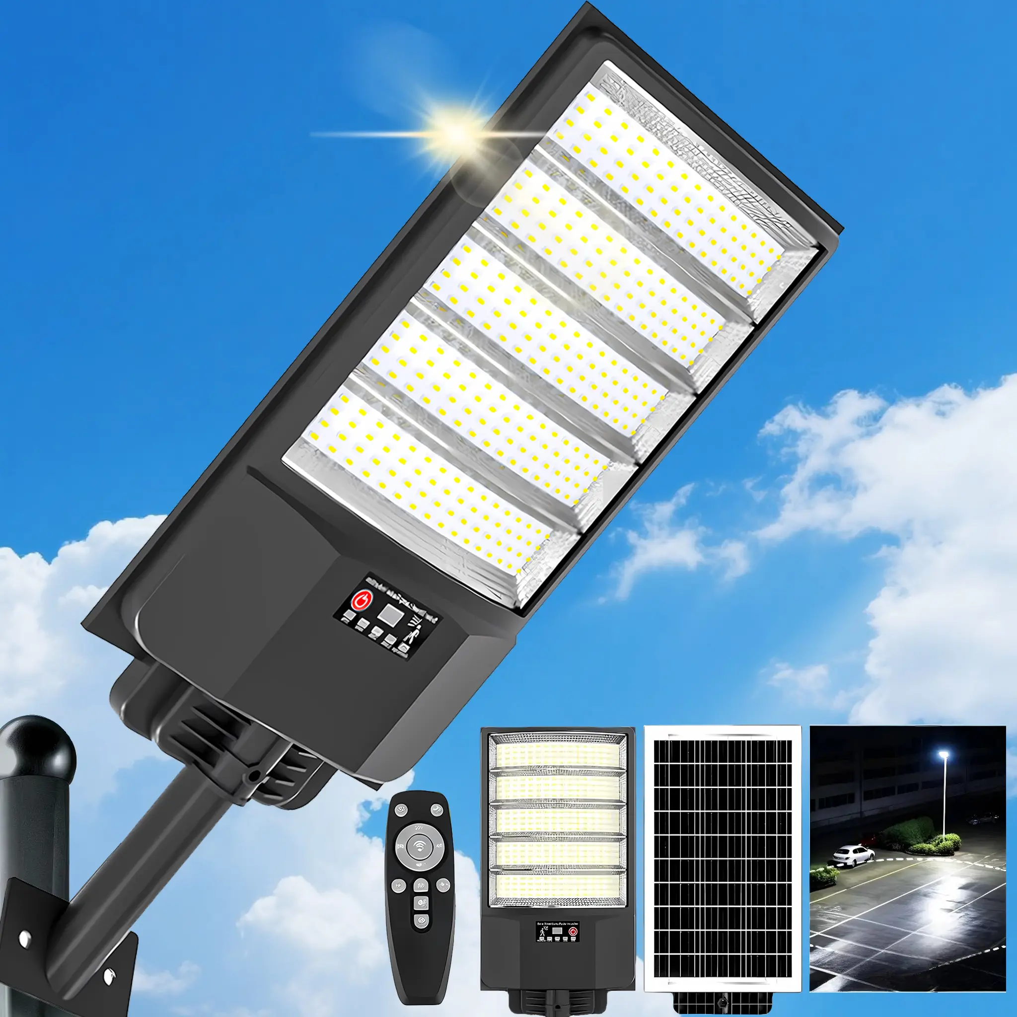 Solar Street Light Outdoor 3 Lighting Modes 6500K Spotlight LED Motion Sensor Security Wall Light, Ideal for Garden, Courtyard, and Porch Decoration, IP67 Waterproof, Remote Control Supported, Solar-Powered Wall-Mounted Solar Street Outdoor Lighting