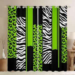 Leopard Zebra Curtains for Bedroom Living Room (2 Panels, 42 x 63 Inch) Boys Girls Cheetah Green White Black Blackout Curtains Animal Print Darkening Dreapes Safari Window Treatments Geometry