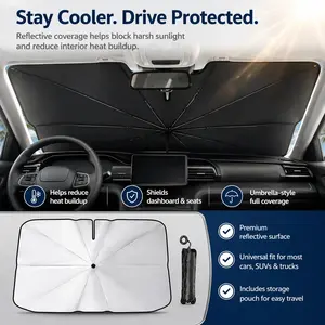 Car Windshield Sunshade Umbrella (31in x 55in) - Foldable 5-Layer Thickened PVC Coating, Heat Insulation, Anti-Ultraviolet Sunshade UV-Blocking Front Window, Fits Most Sedans & Compact SUVs, Anti-Ultraviolet Front Window