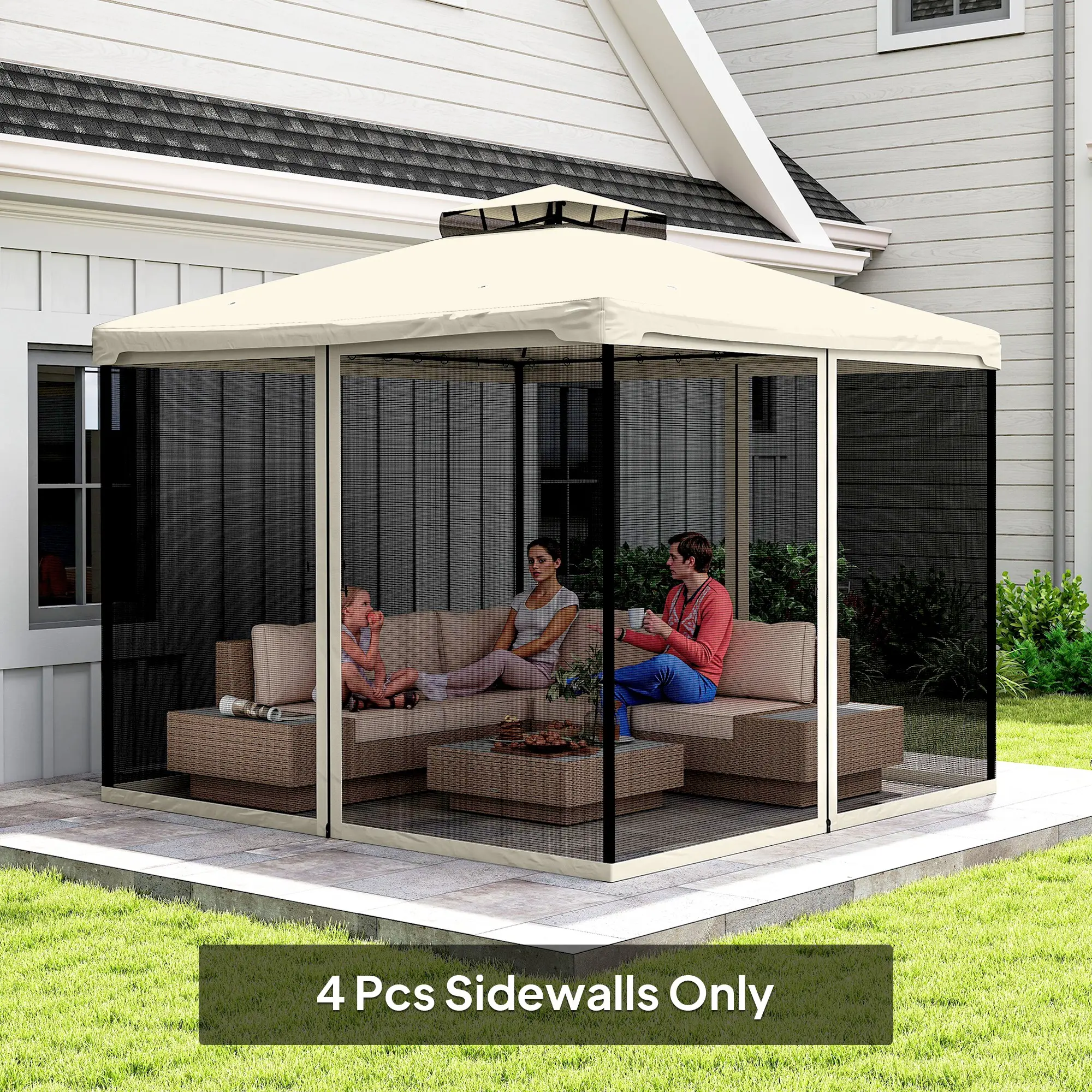 10' x 10' Gazebo & Canopy Tent Replacement Mesh Sidewall Netting - Heavy-Duty Cream Polyester Mesh, Smooth Zipper Closures, Breathable, Bug-Proof for Summer Insect Protection, Garden Privacy Screening