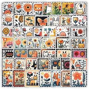 Animal Postage Stamp Pattern Sticker, 50pcs/set Cute Cartoon Sticker, Decorative Sticker for Scrapbooking, Journaling, Gift Wrapping, Stickers Kit