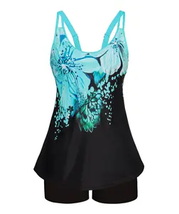 AROLINA Women's 2-Piece Tankini Swimsuit, Tummy Control Bathing Suit with Flowy Swim Top & Boy Shorts