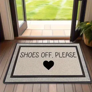 1pc Washable " Please Remove Shoes" Welcome Mat - Charming Heart Design, Polyester, Perfect for Entryway, Patio, Porch, and Farmhouse Decor, Entryway Shoe Mat, Cute Decor, Rubber Backing, Front Door Mat, Porch Mat, Farmhouse Decor, Decorative Mat