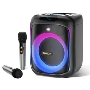 TONOR K6 Karaoke Machine for Adults, Portable Bluetooth Singing PA Speaker System with 2 Wireless Microphones and RGB LED Lights, Supports BT/AUX/USB/TF Card for Party, Home Karaoke, Outdoor/Indoor