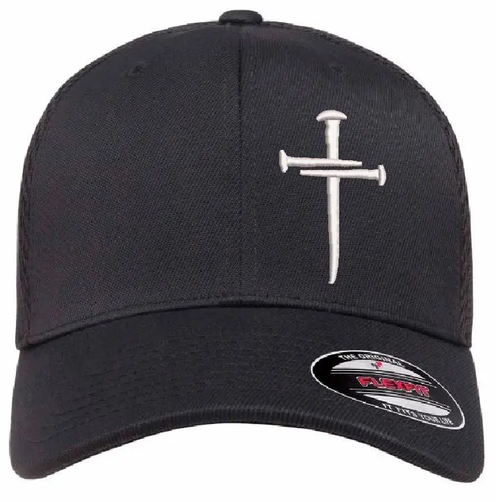 Christian Cross Baseball Cap Religious Christian Cross Design, Flex Fit 6533 Mesh Back Fitted Hat Faith Cap Casual Sports Hat