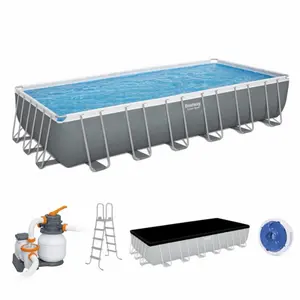 Bestway Power Steel 24' x 12' x 52" Rectangular Above Ground Swimming Pool Set..