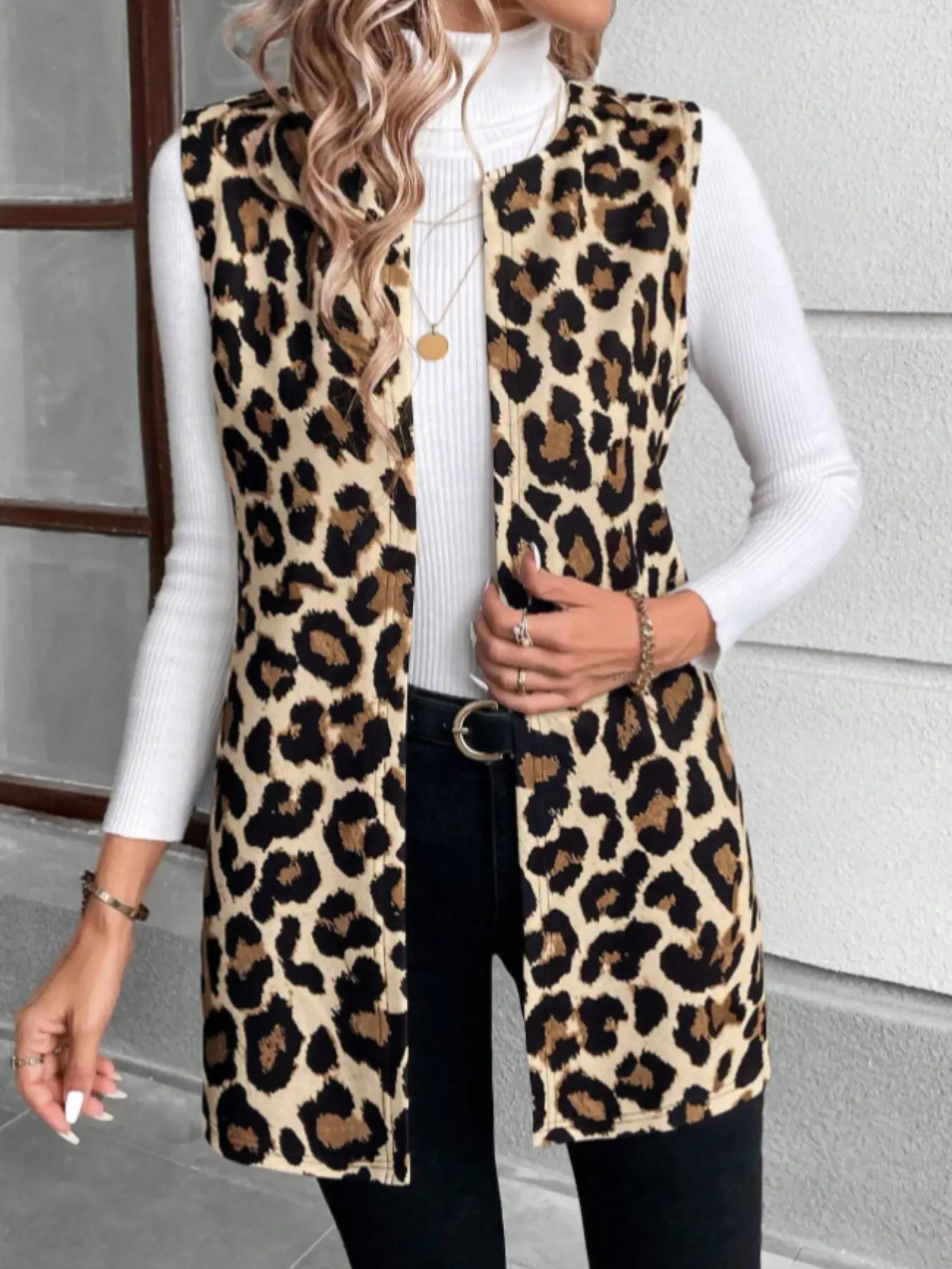 Women's Sleeveless Vintage Leopard Print Fitted Vest Cardigan, Casual Sleeveless Outerwear, Womenswear Casual Fashion Top for Women, Stylish Summer Wear Piece