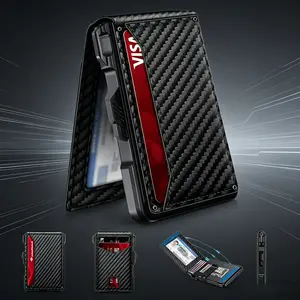 Men's Aluminium Carbon Fiber Ultra-Slim Bifold Pop-Up RFID Blocking Wallet - Thin Minimalist Credit Card Holder, Anti-Theft Metal Card Case Organiser Safety Magnetic Gift 
