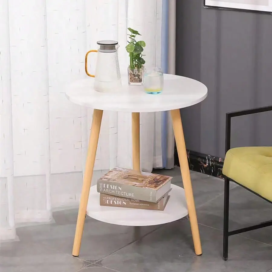 Modern Double-Layer, Coffee Table, Sofa Side Small Round Table, High-End Corner Table Bedroom Nightstand Storage Shelf Home Decor, Single Layer