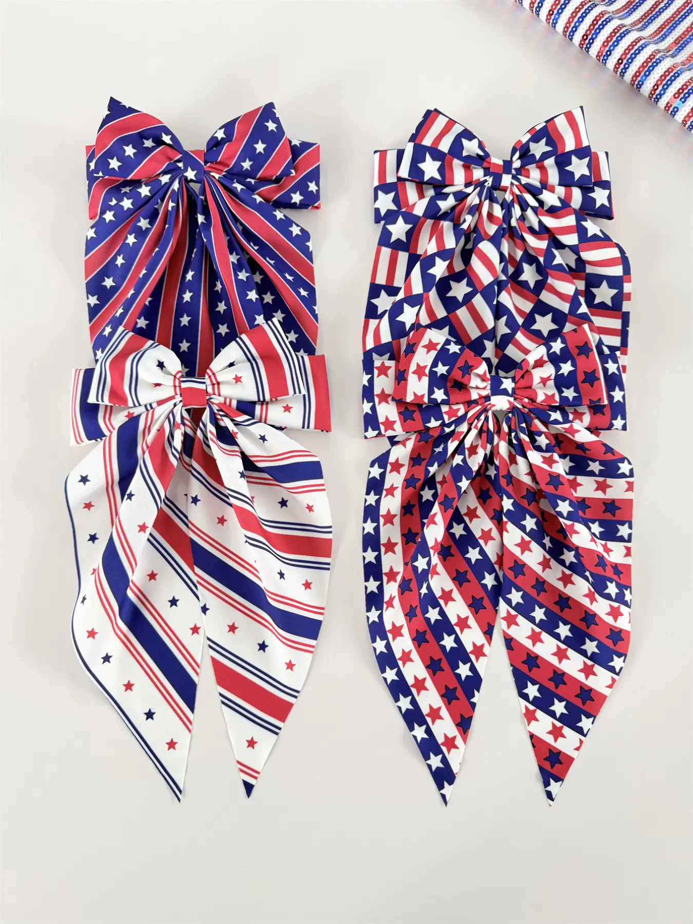 4pcs America Independence Day Hair Accessories Set, American Flag Print Star Bow Clips Barrettes, Blue Classic Colors, Women Party Headwear, Hair Bows Decorative Hair Clips, Fashion Hair Accessories, Bows For Hair